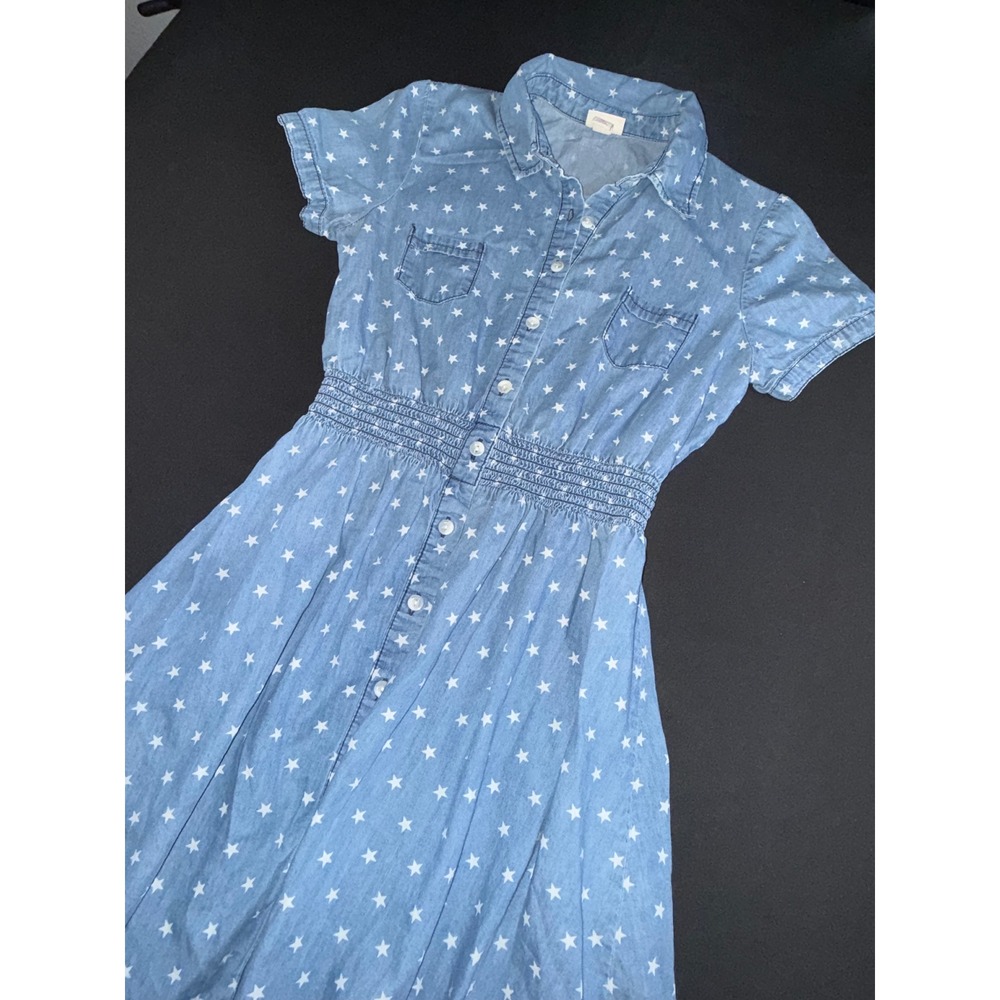 Mossimo Supply Co Womens Denim Star Print Shirt‎ Dress Blue Small Cotton Smocked